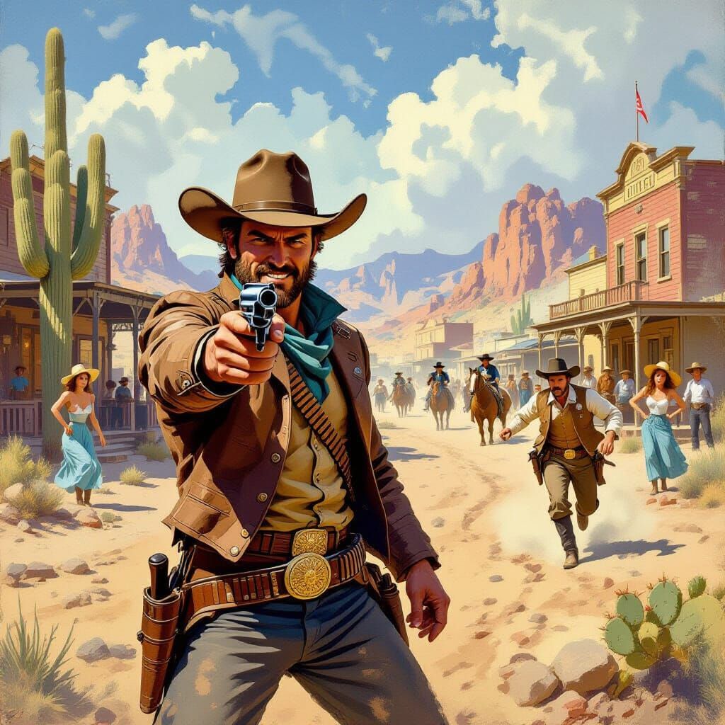 Gunfighter Standoff in Wild West Town