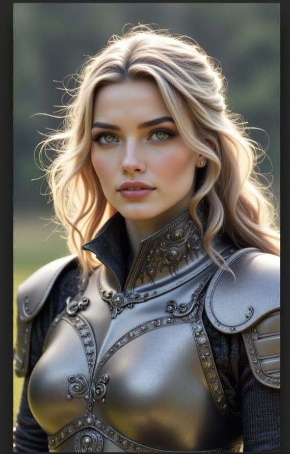 Beautiful Woman in Medieval Armor with Iridescent Effect