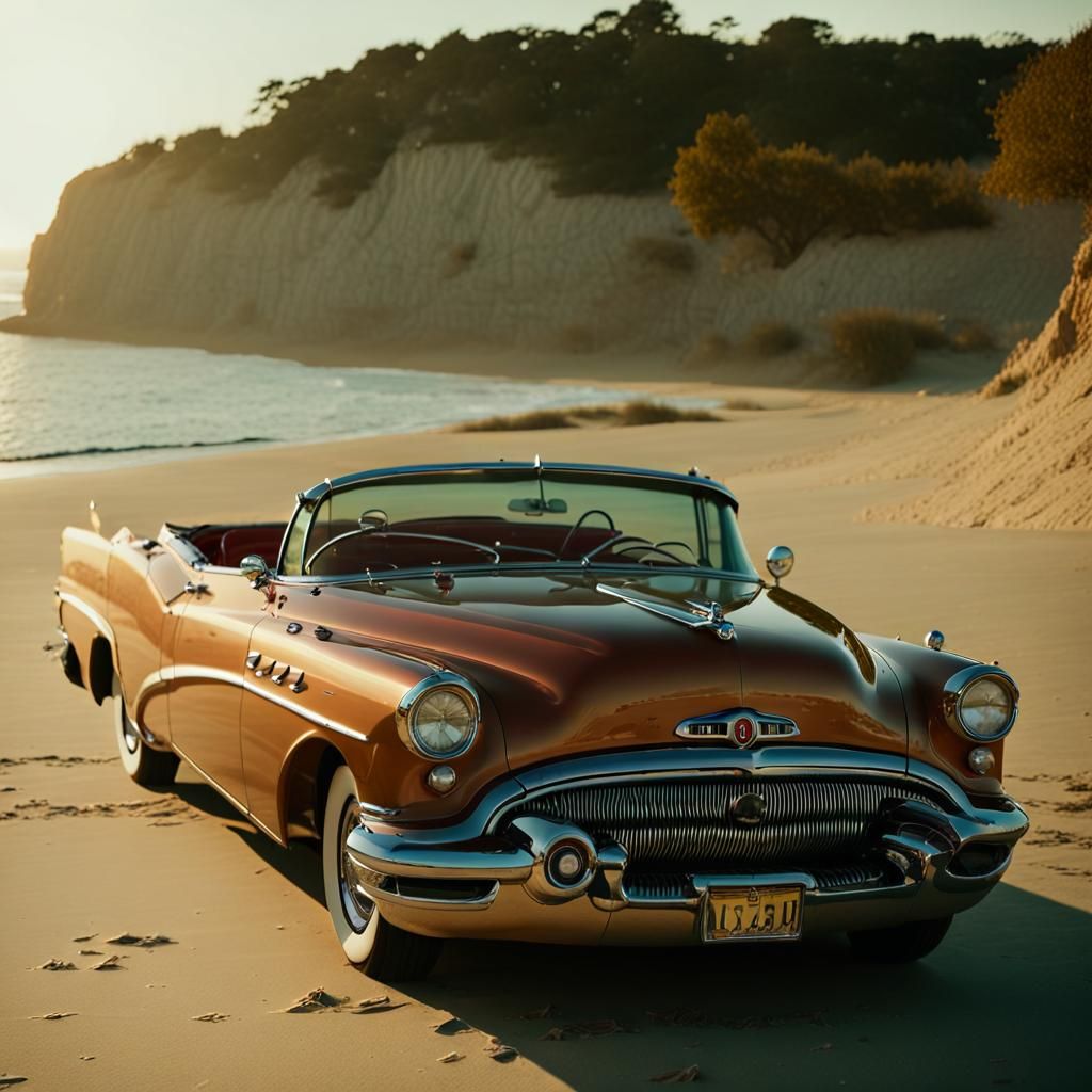 1955 Buick Roadmaster Convertible on a Beach