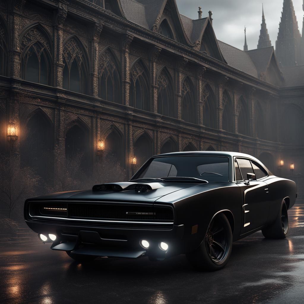 Gothic Black Dodge Charger Matte Painting