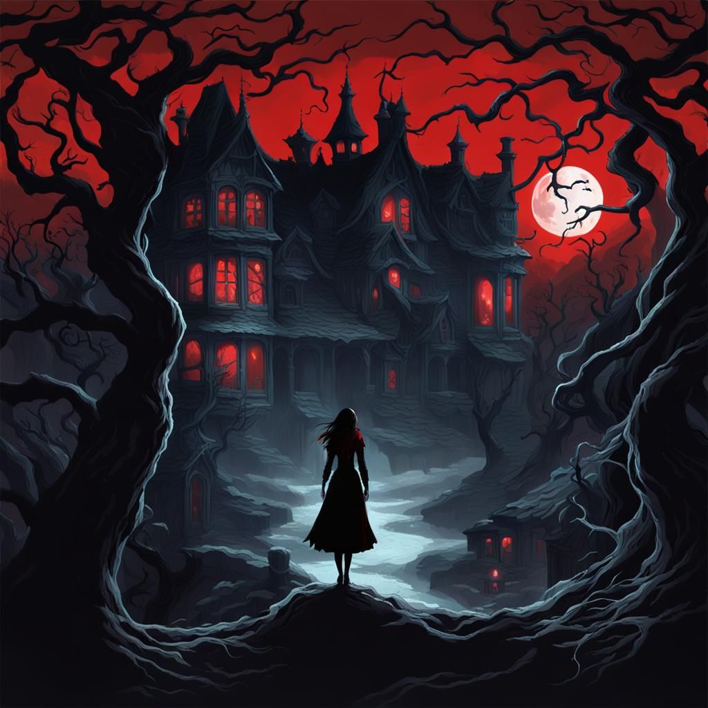 Vampire Woman Emerging from Shadows in Neo-Impressionism Sty...