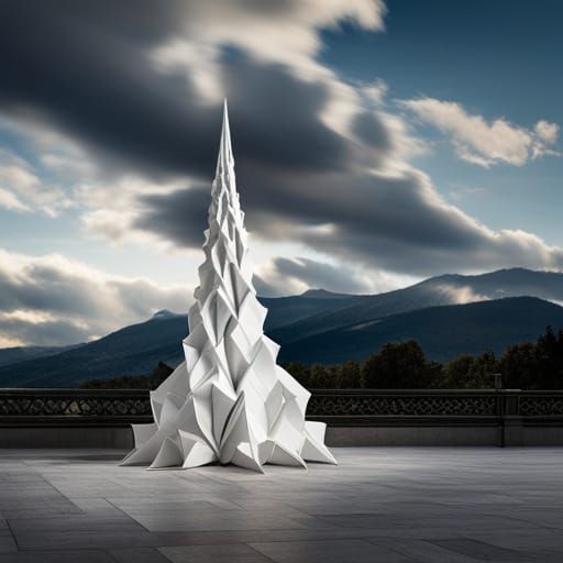 Intricate Origami Tower Sculpture