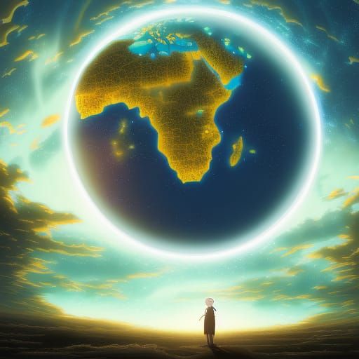 Anime Astral Global Dominion in Cel-Shaded Tonalism