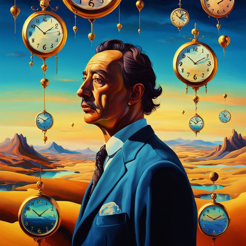 Surreal Dreamscape with Melting Clocks: Dali-esque Portrait