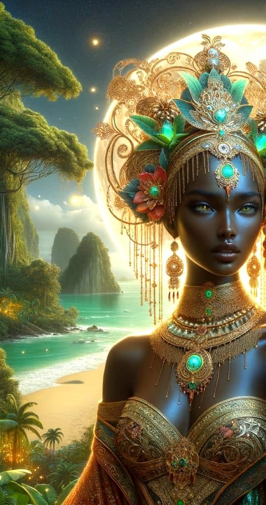 Regal Queen in Ethereal Glow, Traditional Attire, Hyper-Real...