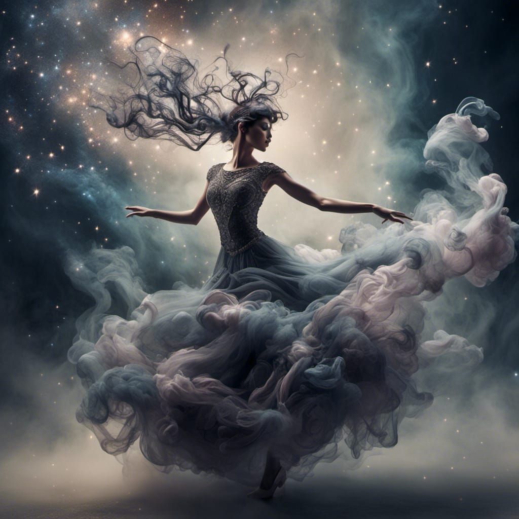 Ethereal Fantasy Dancer Made of Smoke and Stars