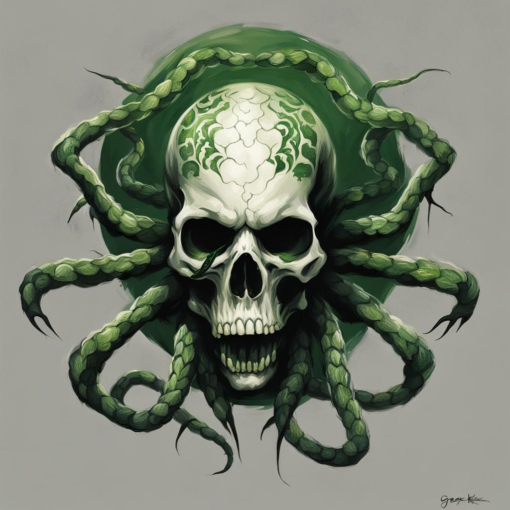 Sinister Skull with Snake Hair and Spider Legs