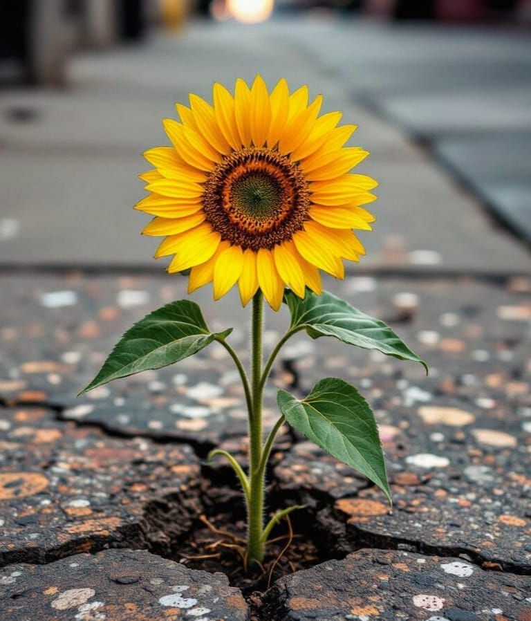 Sunflower Sprouts in Urban Wasteland: Gritty Film Photograph...