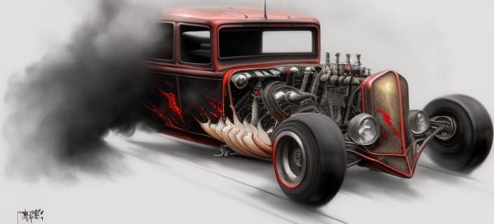 Devilish Hot Rod in Detailed Matte Painting Style