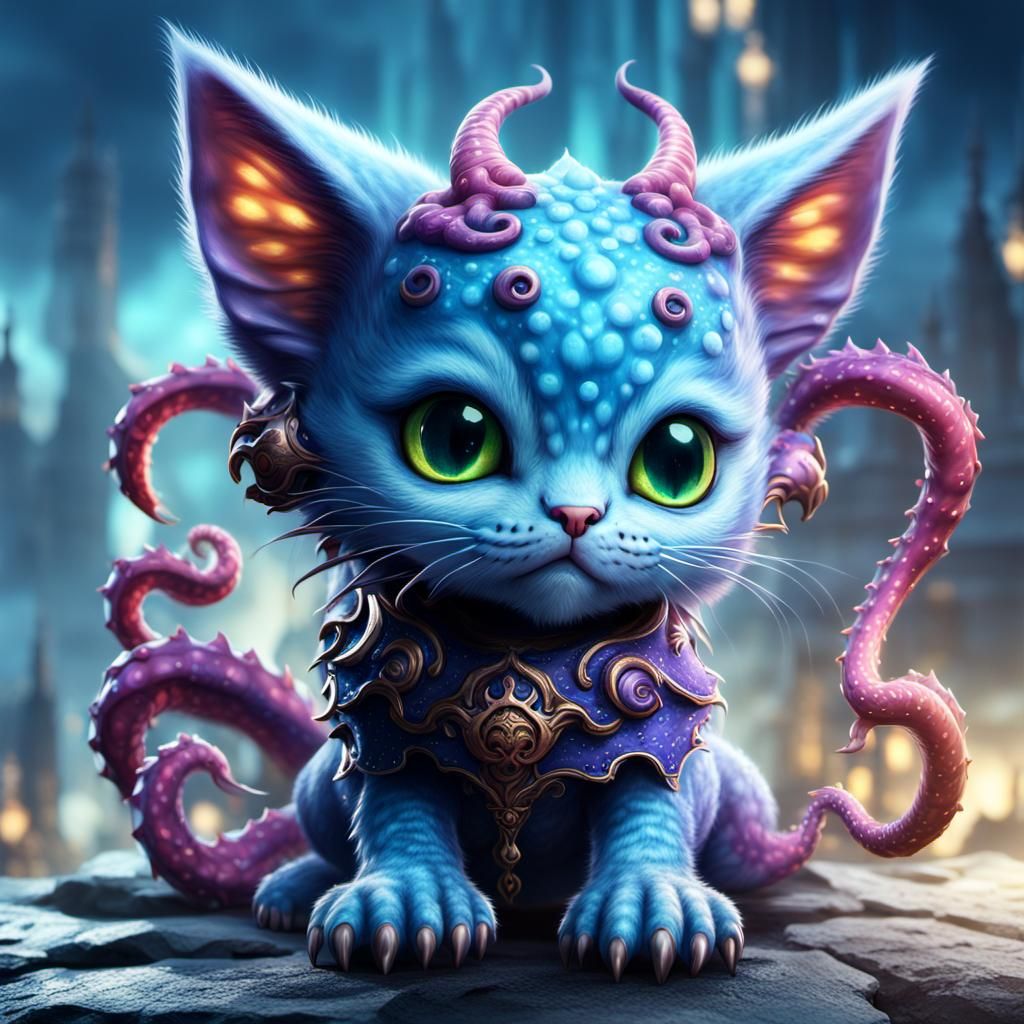 Dragon Kitten with Tentacles: Fantasy Concept Art