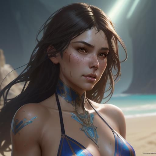 Bikini Portrait in Hyperdetailed Digital Art Style