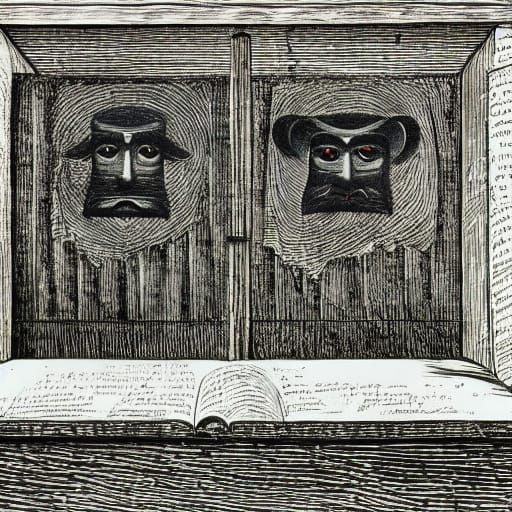Angry Books with Devil Faces as Surrealist Art
