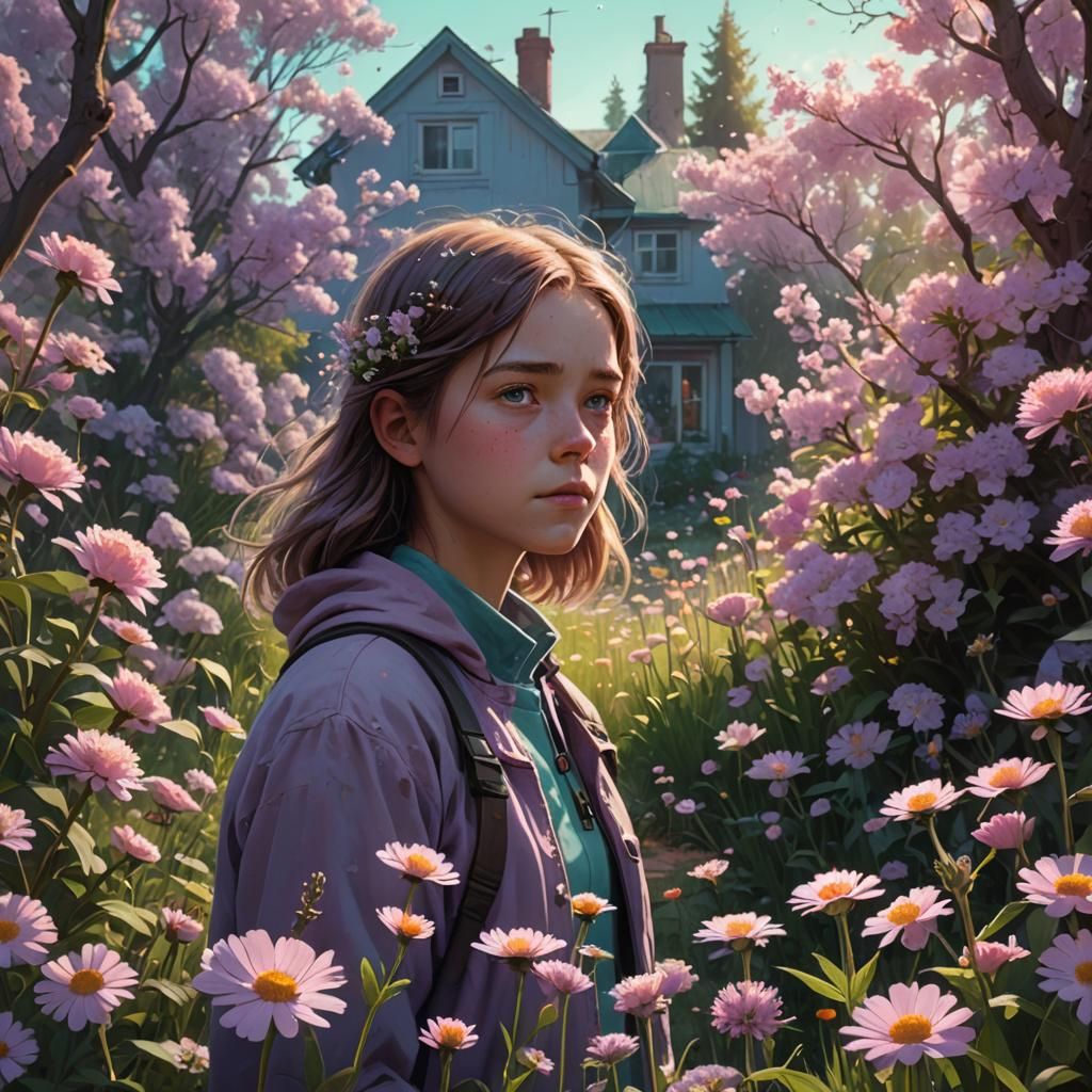 Girl in Ethereal Garden: Fantasy Art
