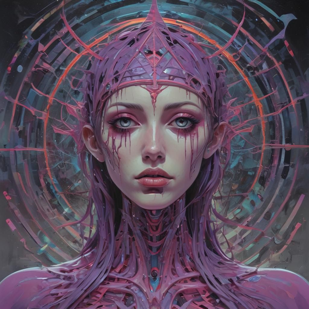 dark, surreal, neon, gothic, emo, an evil deity, reflective,...