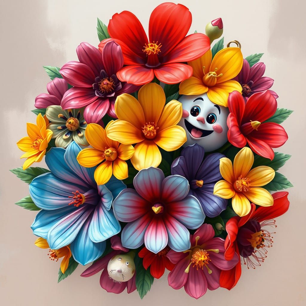 Vibrant Floral Fantasy in Dusty-Drip Oil Paint Style