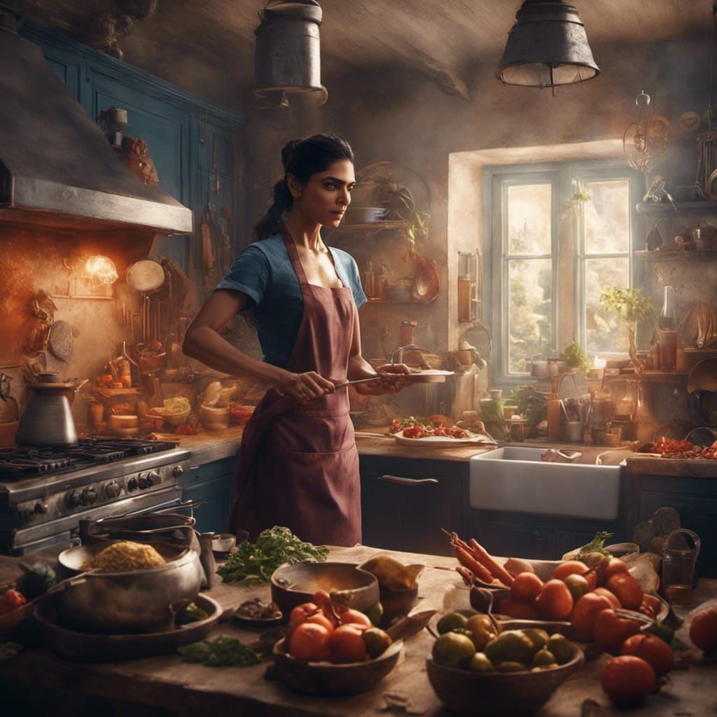 Deepika Padukone Cooking: Detailed Matte Painting