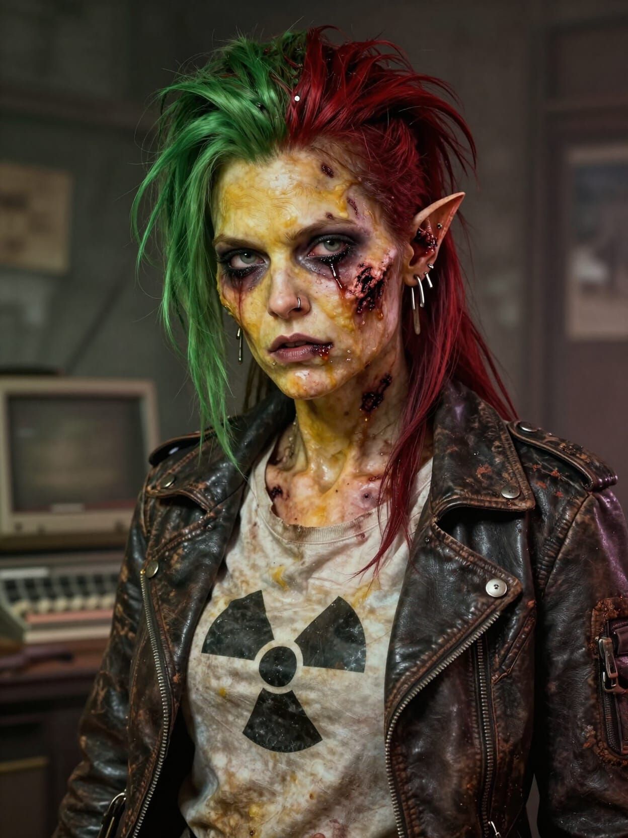 Punk Ghoul Portrait in Post-Apocalyptic Fallout Style
