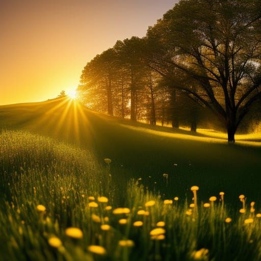 Pony Grazing in a Radiant Flower Meadow
