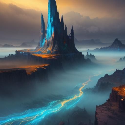 Iridescent River of Time in Surreal Landscape