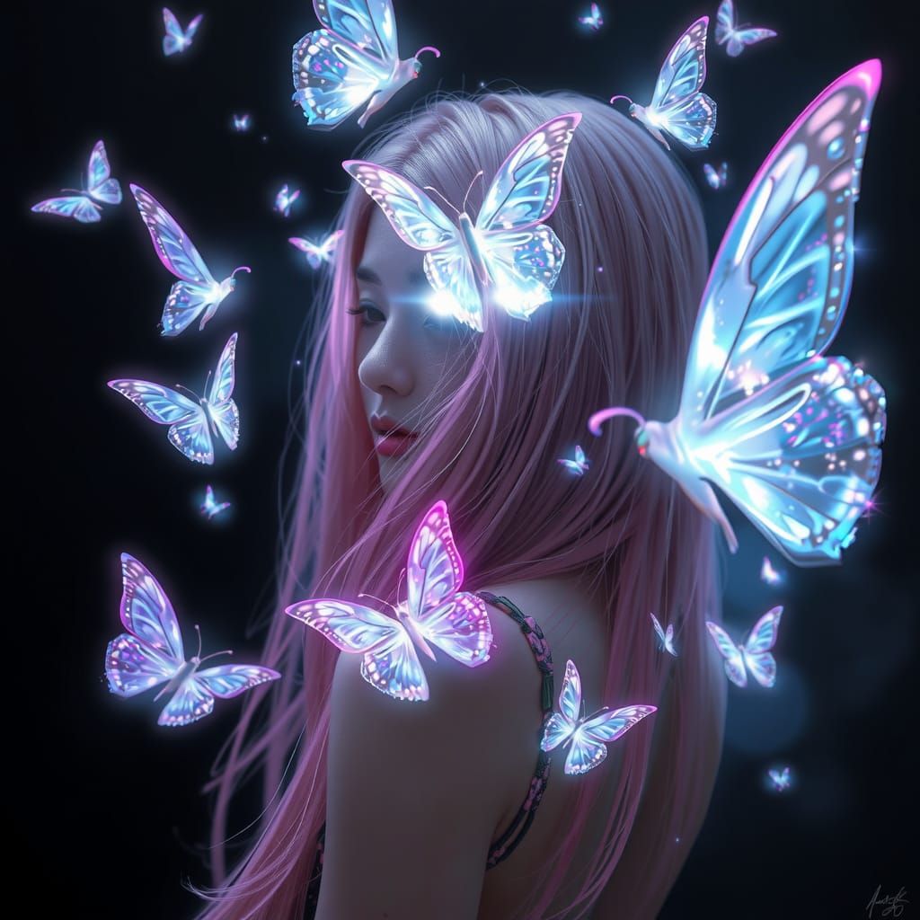 Crystal Butterfly Goddess in Futuristic Fantasy Style