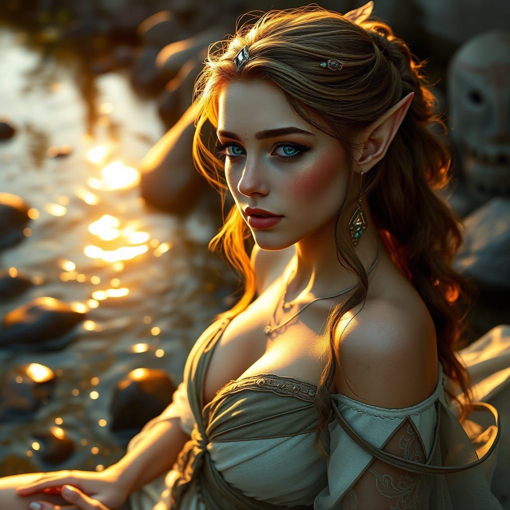 Elegant Elf Woman Portrait in Dark Fantasy Style