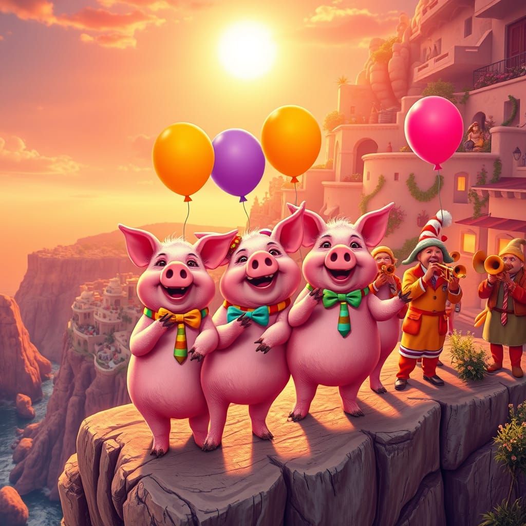 Pink Pigs Celebrate a Whimsical Holiday