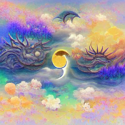 Dream Realm: Sun and Moon Surreal Landscape
