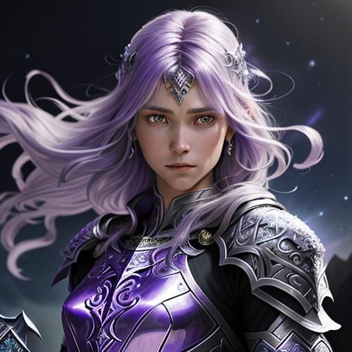 Strong Female Paladin in Purple Armor