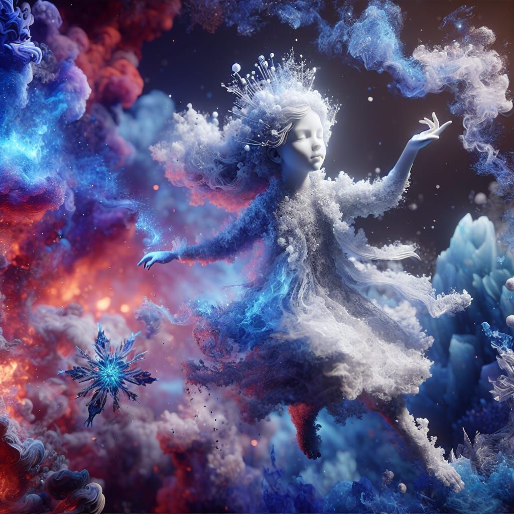 Icy Smoke Girl Dancing: Matte Painting Concept Art