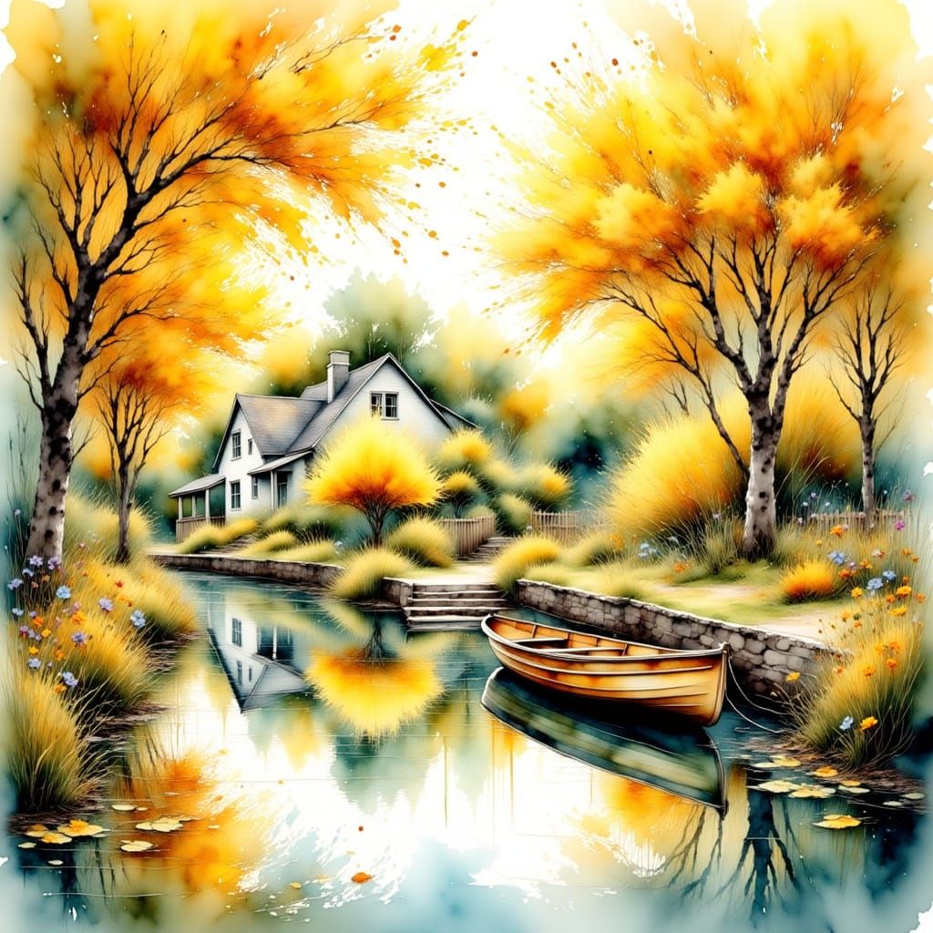 Yellow Jacarandas Line an Avenue in Whimsical Scene