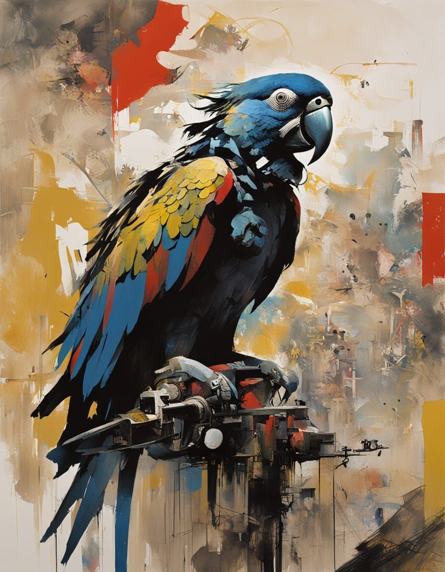 Surreal Parrot-Winged Pirate in Cosmic Landscape, Inspired b...