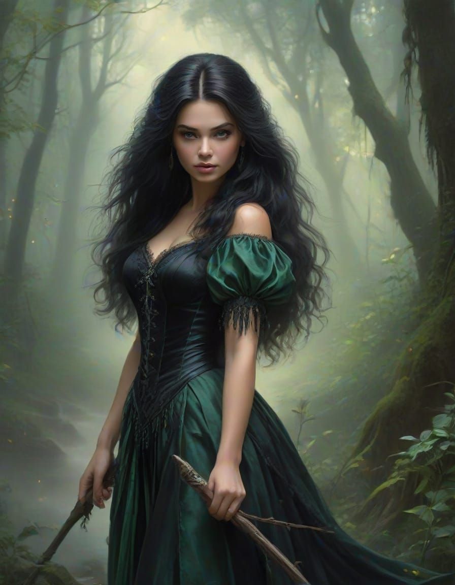 Ethereal Fantasy Witch in Dark Forest