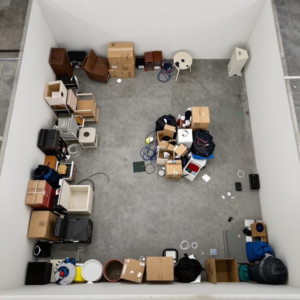 Top-Down View of Haphazard Self-Storage Unit Contents