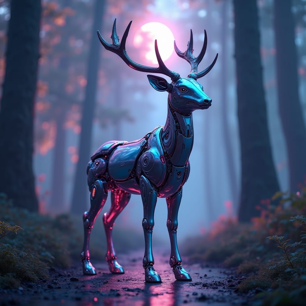Robotic Deer Guarding a Futuristic Forest