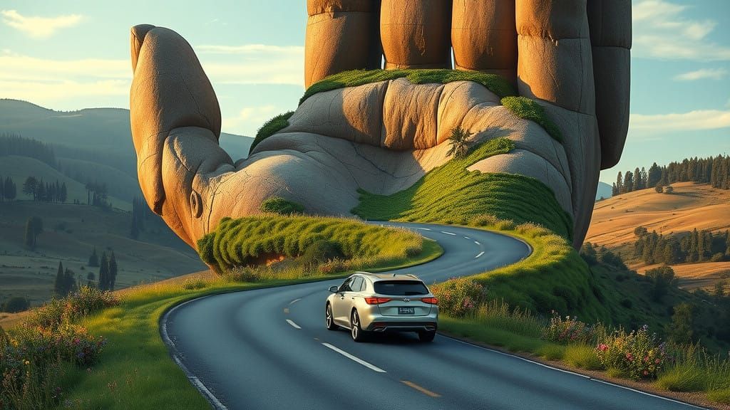 Ancient Hand-Shaped Monolith Overgrown with Nature