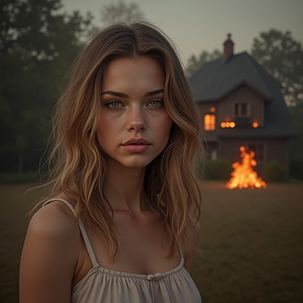 Elegance Amidst Inferno in Artistic Oil