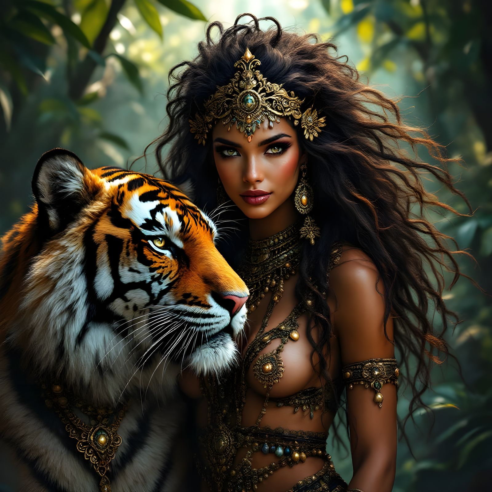 Tribal Queen Reigns Over Jungle Realm in Vibrant, Detailed A...