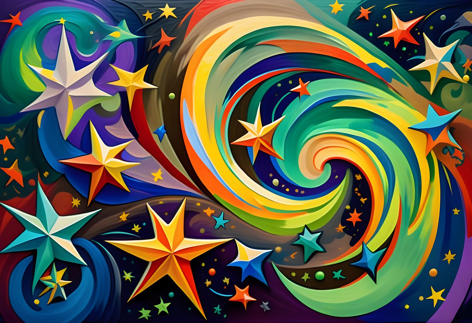 Abstract Impasto Painting of Cosmic Geysers and Stars