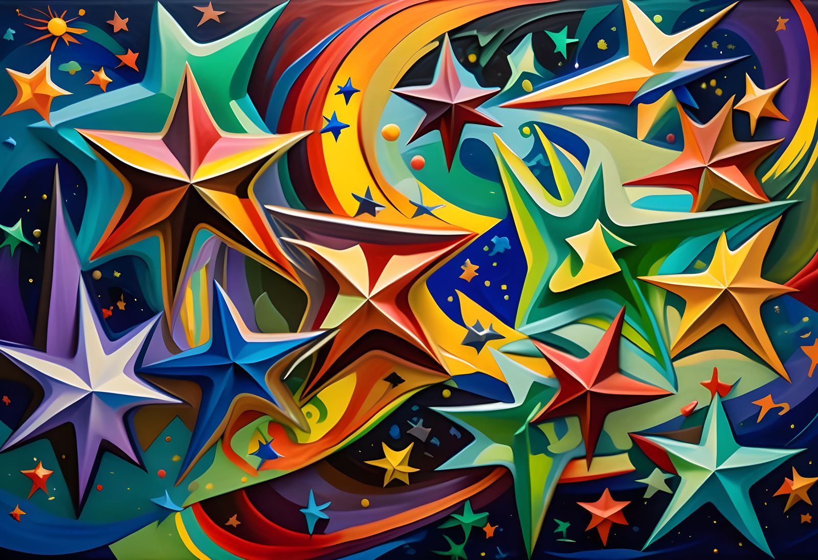 Abstract Impasto Painting with Swirling Cosmic Colors