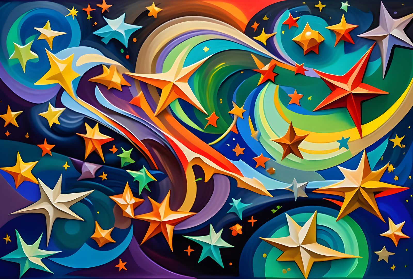 Vibrant Cosmic Geysers in Impasto Oil Paint