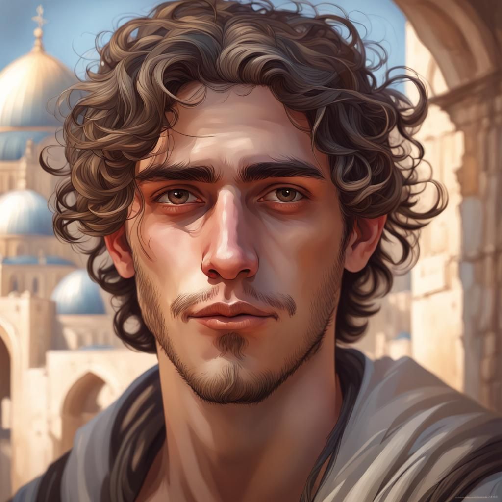 Young Jewish Man Portrait in Jerusalem, Hyperdetailed Art