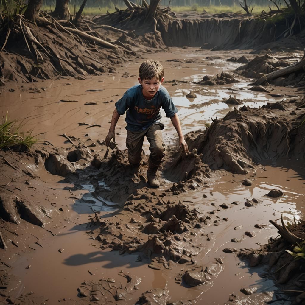 Child Rescue in Mud Pit: Fantasy Concept Art