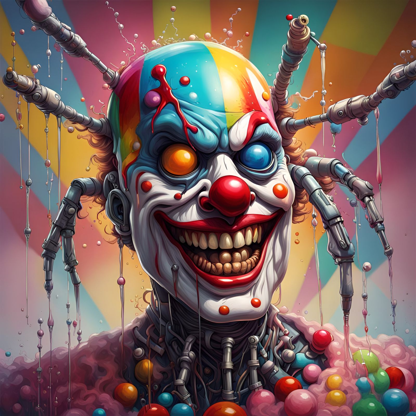 Hyperrealistic Robot Spider Clown Concept Art