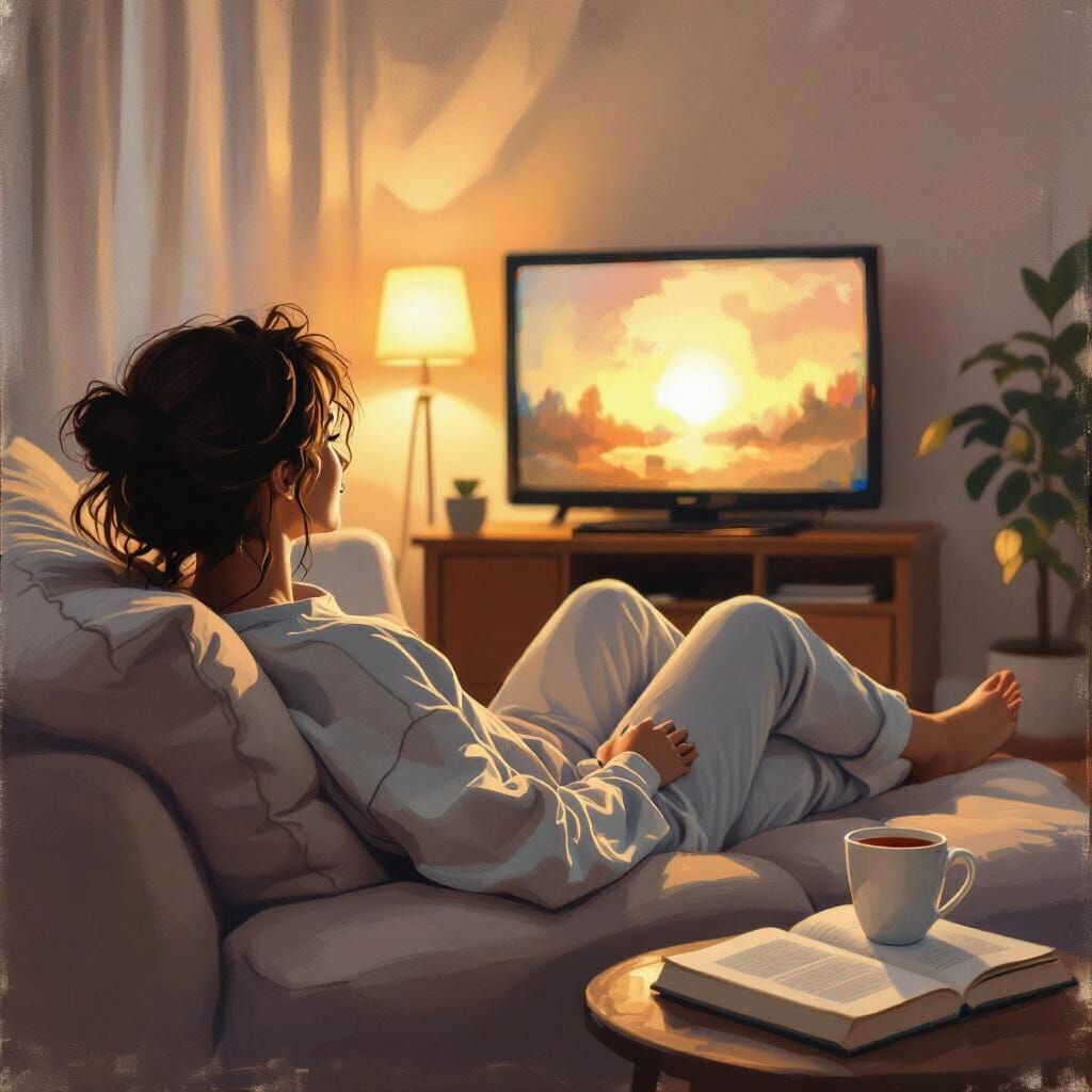 Cozy Evening Relaxation as Impressionistic Oil Painting