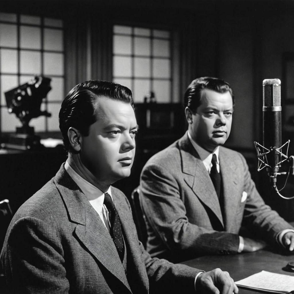Orson Welles and H.G. Wells in 1940s Radio Studio