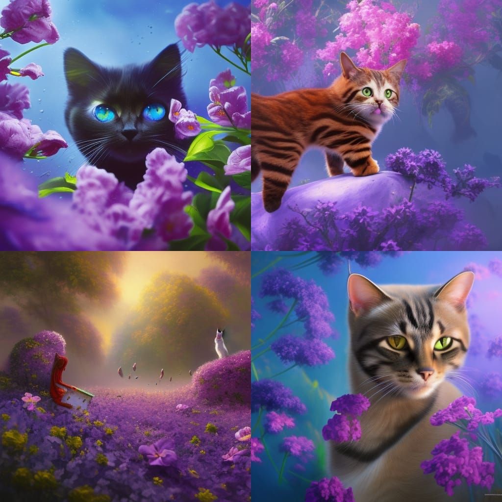 Cat Painting on Violet Planet: Fantasy Concept Art