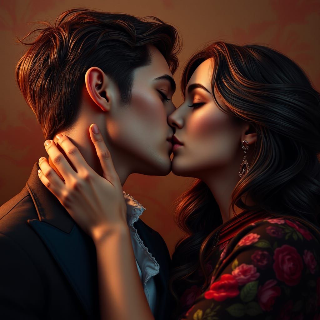 Romantic Couple in a Dreamlike Embrace