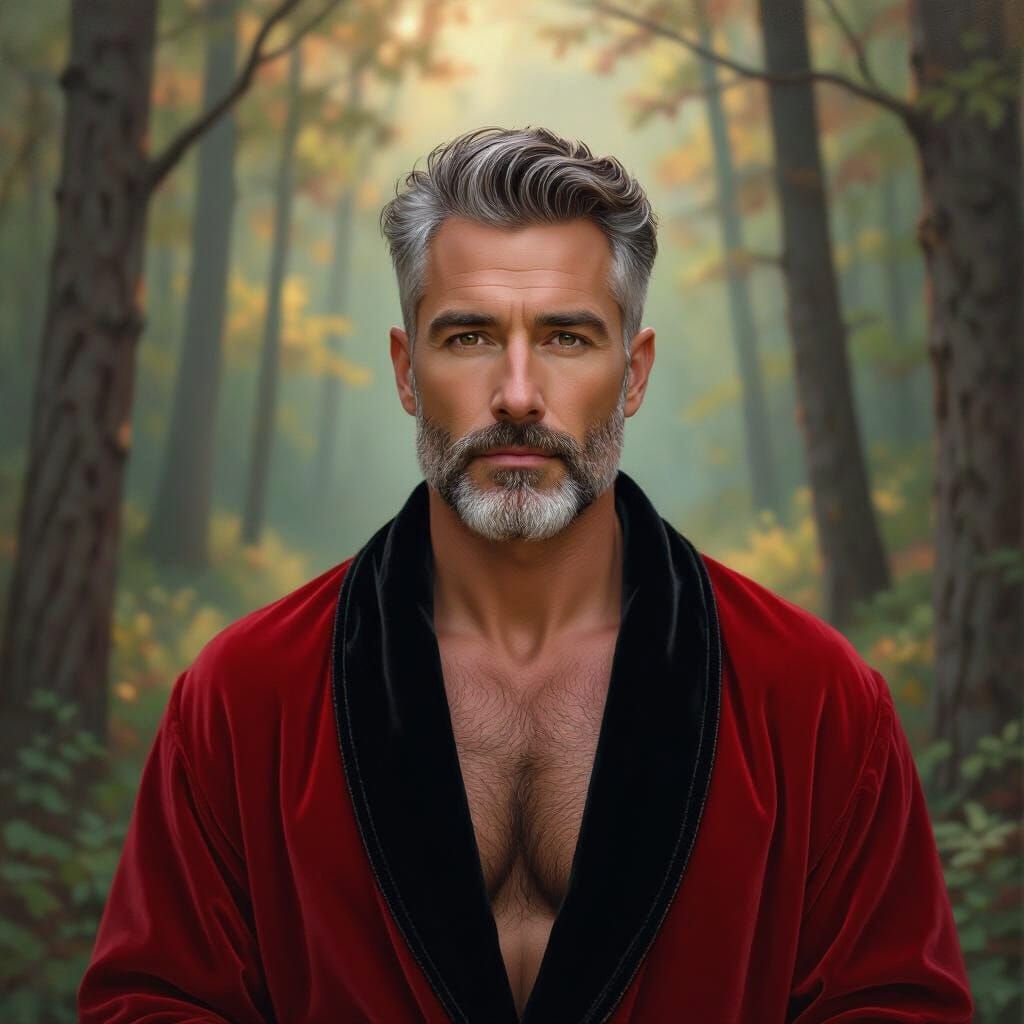 Serene Forest: Impressionist Portrait of Handsome Man
