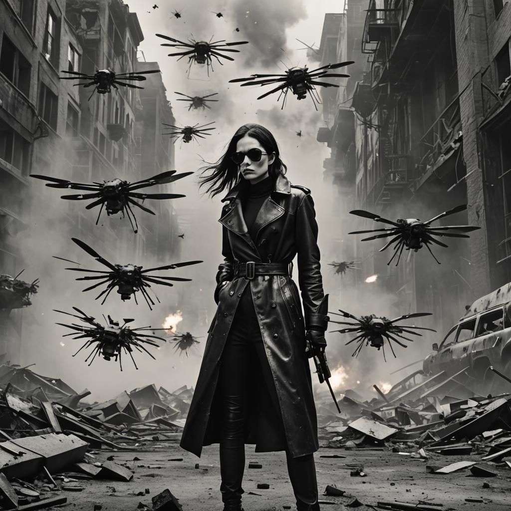 Dystopian Goth Model in Post-Apocalyptic Cityscape