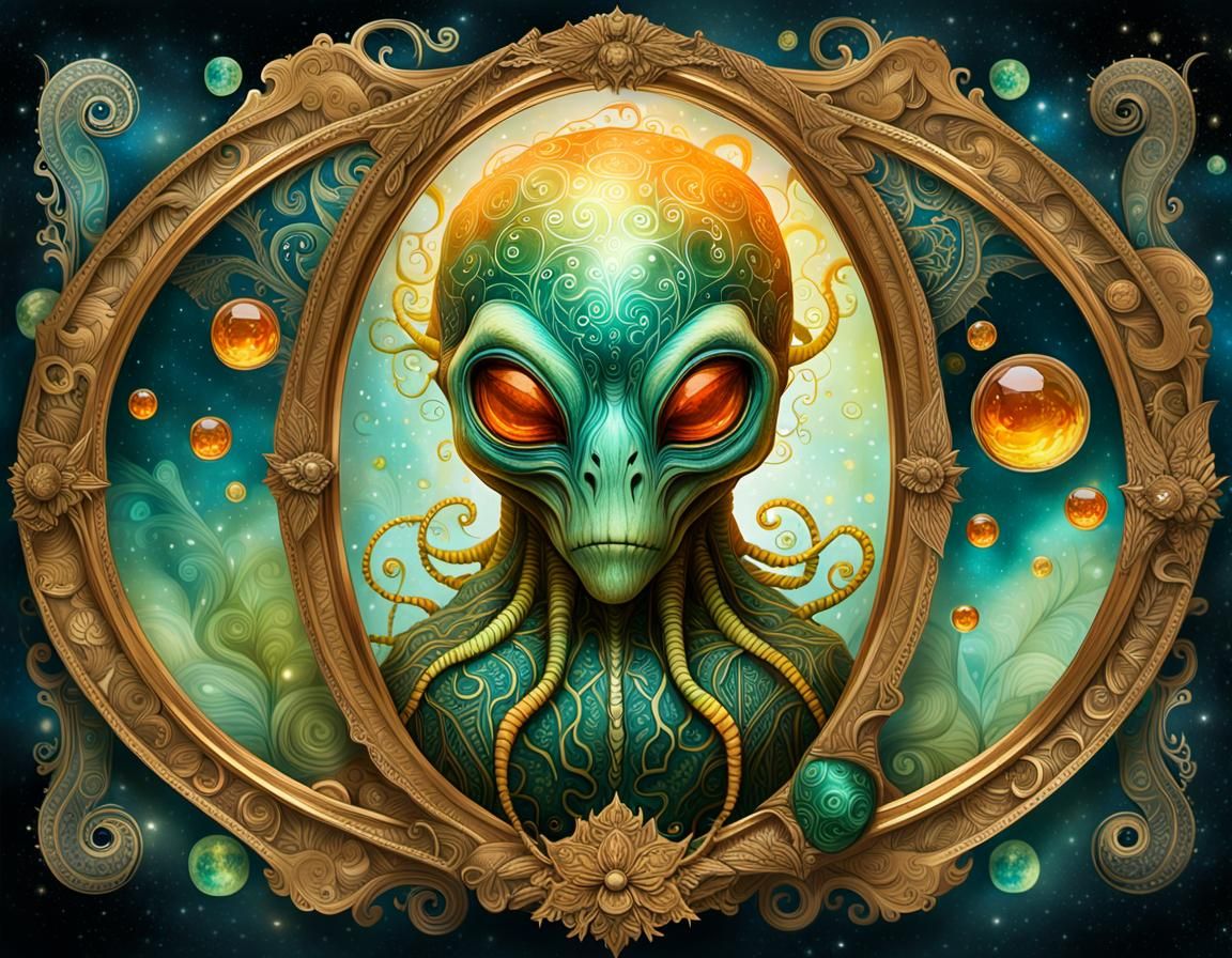 Gelatinous Alien President in Gilded Paisley Zentangle